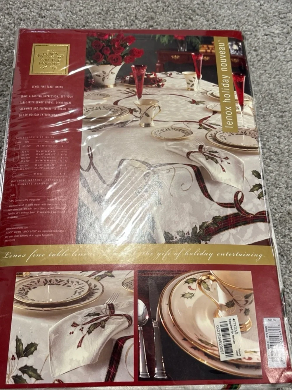 NEW Lenox Holiday Nouveau Tablecloth, 70